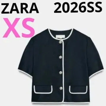 ZARA 자라 대비 파이핑 반팔 블레이저 자켓 네이비 XS