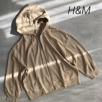 H&M 베이지 풀 집업 후드티 후드 루즈핏 L 오버 사이즈