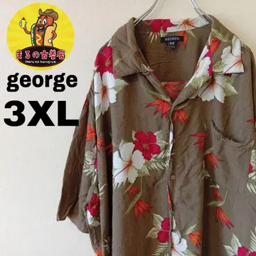 USA 구제 의류 george 레이온 하와이안 셔츠 3XL 브라운 꽃무늬