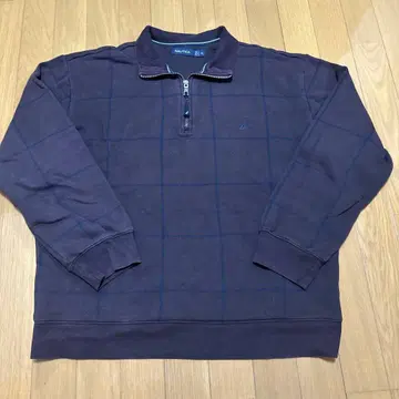 NAUTICA 하프 지퍼 맨투맨 체크 무늬 브라운