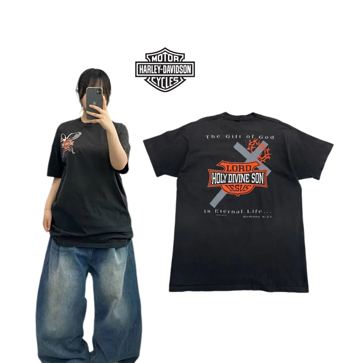 Vintage 90s Harley-davidson Jesus parody T-shirt | Bunjang Global