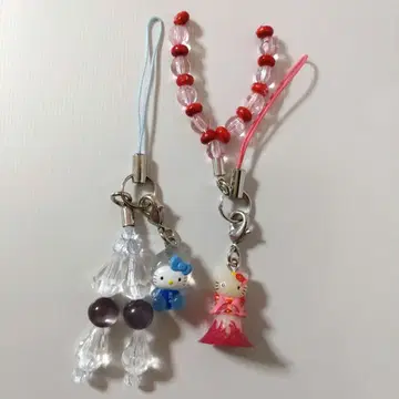 지역 한정 키티 빨간색 후지 타니가와다케 비즈 스트랩 2개 세트