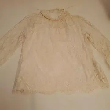 LIZLISA 전체 레이스 하이넥 긴팔 블라우스 화이트