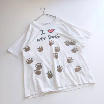 USA제 빈티지 I LOVE MY DOG 발바닥 티셔츠 XL