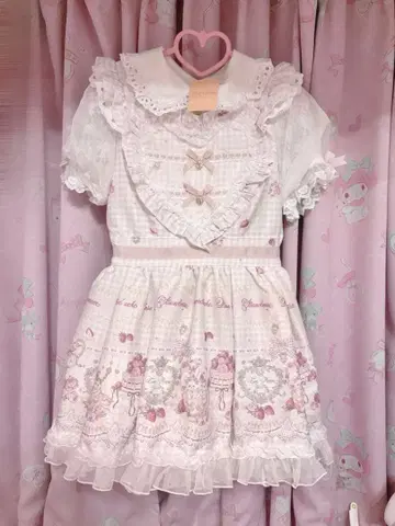 LIZLISA 스위트 깅엄 티룸 원피스 핑크