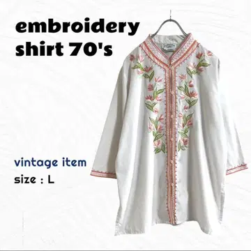 70's 자수 셔츠 / 빈티지 민족 자수 7부 소매 구제 의류
