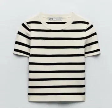 택 포함 새상품 ZARA 자라 베이직 크롭 니트탑 보더 L