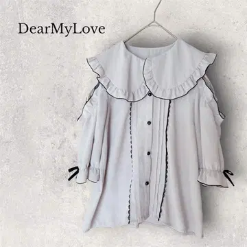 [ DearMyLove ] 양산형 오픈 숄더 프릴 블라우스 M 그레이