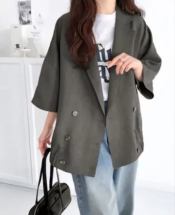 Classical Elf 테크 린넨 소재 더블 테일러드 카라 셔츠 자켓