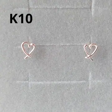 미사용 츠츠미 하트 귀걸이 K10 핑크 골드