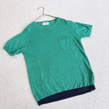 French Linen 반팔 린넨 니트 S 사이즈 그린 린넨 100%