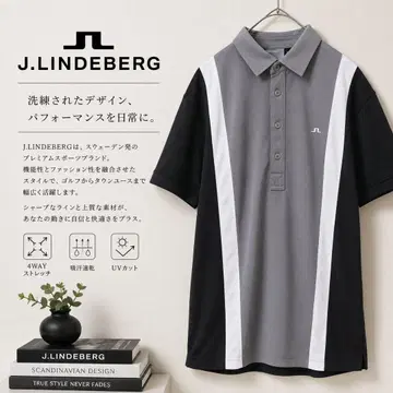 J.LINDEBERG 골프 피케 셔츠 반팔 S 그레이 블랙 흡한속건