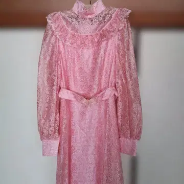 핑크 레이스 롱 드레스 벨트 포함