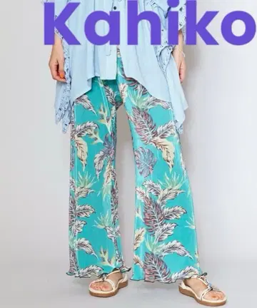 새상품 하자품 Kahiko 라아우 플리츠 티셔츠 팬츠 터콰이즈 블루