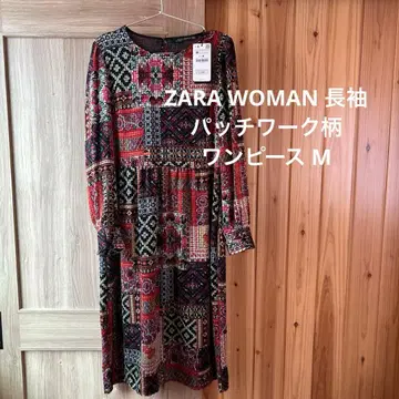 ZARA WOMAN 긴팔 패치워크 패턴 원피스 M