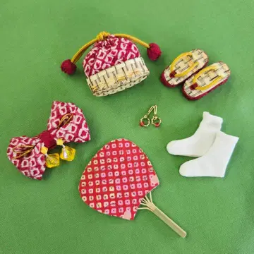 리카짱 기모노 브라이스 기모노 여름 잡화 6종 세트 조리 백 귀걸이 부채