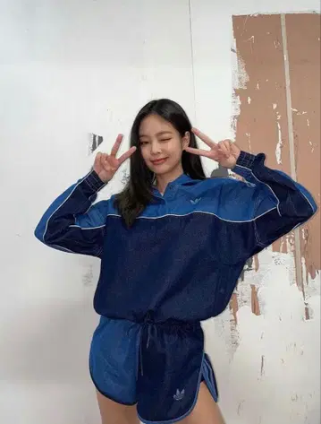 adidas Originals 데님 셋업 후디 숏팬츠