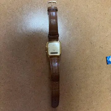 CASIO 아날로그 디지털 손목시계 골드 브라운 가죽