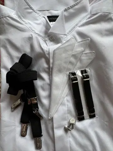 윙카라 셔츠 결혼식 스탠딩 칼라 커프스 행커치프 서스펜더 잡화
