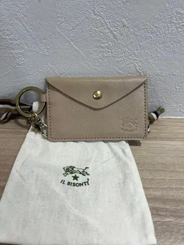 IL BISONTE 가죽 카드 케이스 키링 포함 베이지