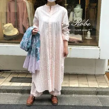 네스트로브 코튼 린넨 도비 스트라이프 셔츠 원피스