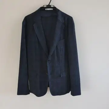 ZARA 체크 무늬 시어서커 원단 자켓 네이비 셋업 자라
