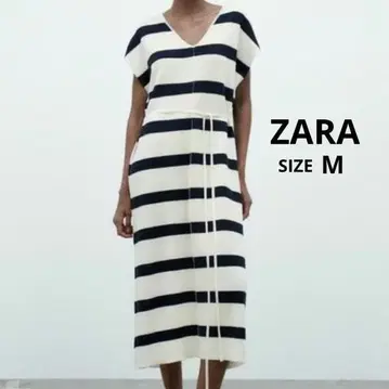 [택 포함 새상품] ZARA 보더 니트 원피스 M 사이즈 V넥 끈 포함