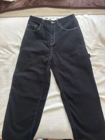레어 BEN DAVIS 데이비스 자수 와이드 팬츠 워크 팬츠 블랙 컬러