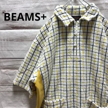 BEAMS+ 체크 무늬 파일 원단 피케 셔츠 L 화이트 인기