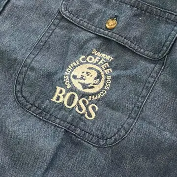 BOSS 보스 데님 셔츠 반팔 자수 로고 산토리 빈티지