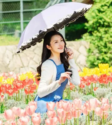 아시야 로사 블랑 100% 차광 양산 3단 접이식 프릴