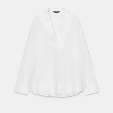 ZARA 자라 린넨 혼방 폴로 셔츠 블라우스 화이트 XS