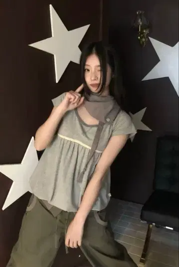 Coyseio 그레이 플레어 실루엣 반팔 셔츠
