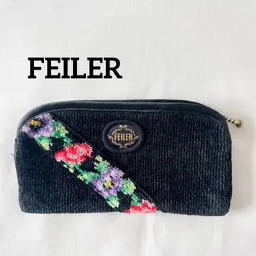 컨디션 최상 [ FEILER 페이러 ] 파우치 꽃무늬 블랙