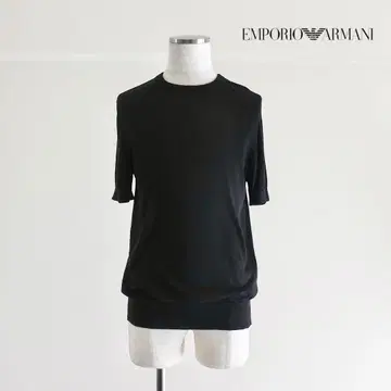EMPORIO ARMANI 퓨어 실크 크루넥 니트 T셔츠 블랙