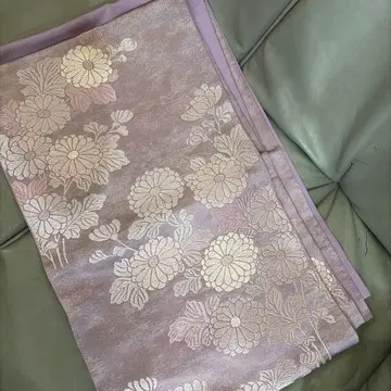 후쿠로 오비 국화 문양 연보라 순수 실크