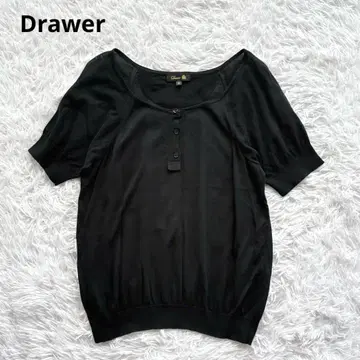 Drawer 상의 니트 반팔 크루넥 코튼 헨리넥 블랙