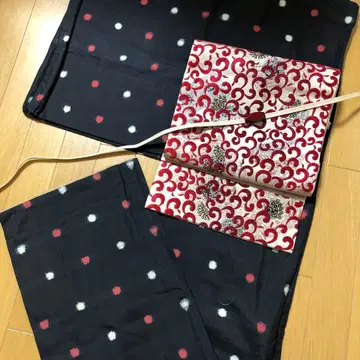 앤티크 순수 실크 메이센 코몬 흑먹색에 빨흰 도트