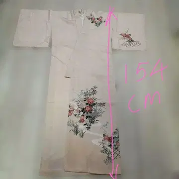 순수 실크 호몬기 옅은 베이지 꽃무늬 자수