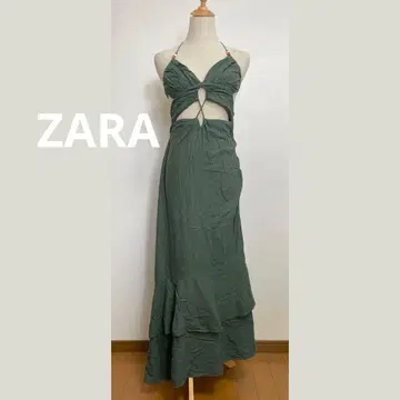 자라 ZARA 린넨 블렌드 컷 아웃 맥시 드레스 그린 M