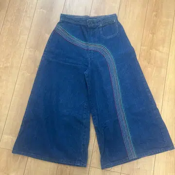 Lee 80s 빈티지 데님 와이드 팬츠 레인보우 스티치 구제 의류