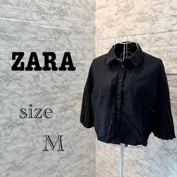 [ r18 ] ZARA 5부 소매 셔츠 블랙 M 프릴 소매 미들 기장