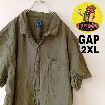 USA 구제 의류 GAP 반팔 버튼 린넨 셔츠 2XL 모스그린