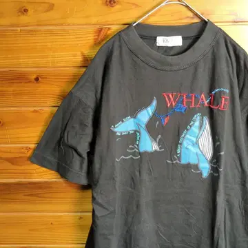 빈티지 반팔 T셔츠 블랙 고래 WHALE 자수 구제 의류