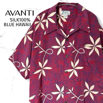 AVANTI 실크 남성용 셔츠 하와이안 셔츠 블루 하와이 복각판 프레슬리