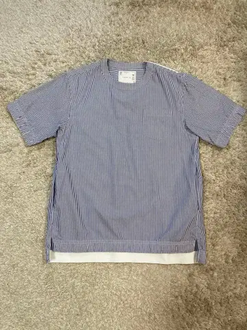 sacai 사카이 남성용 반팔 티셔츠 스트라이프 패턴 크루넥