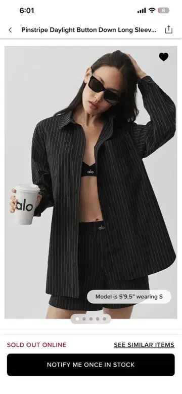 완판 Alo Yoga Pinstripe Daylight 긴팔 셔츠 xs