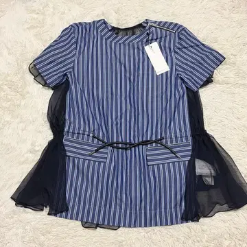 새상품 sacai 코튼 스트라이프 쉬폰 풀오버 블라우스