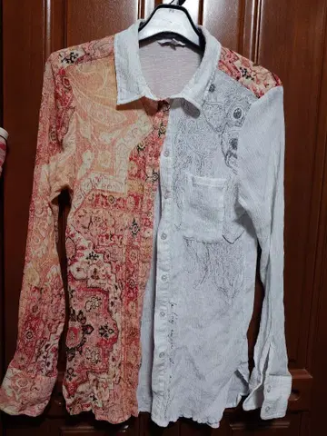 Desigual 긴팔 셔츠 페이즐리 무늬 절개 디자인 L 사이즈