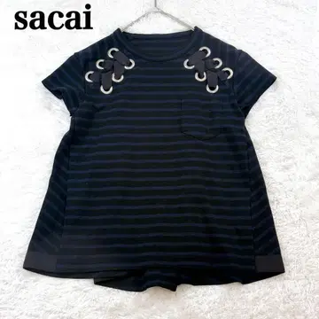 sacai 사카이 반팔 티셔츠 보더 코튼 디테일